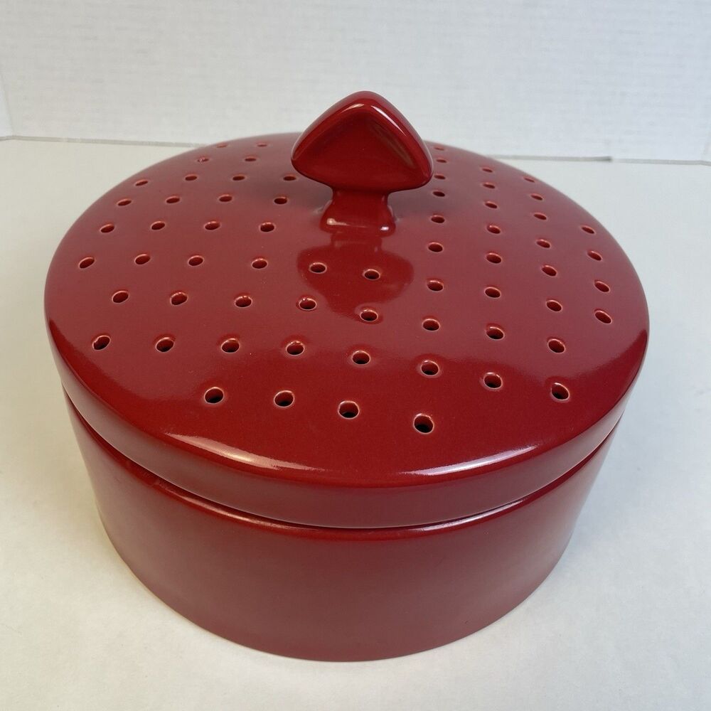 Chantal Vegetable Steamer Tortilla Warmer Ceramic Dish Red 1.5QT Veggie Steamer